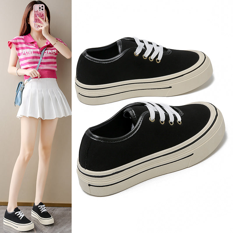 ♛𝔽𝕦𝕤𝕚𝕠𝕟 𝔽𝕠𝕔𝕦𝕤☢︎ꜰʟᴇxɪɴɢ-ꜱʜᴏᴇꜱ ♜ ✽𝟤𝟢𝟤𝟧✽ 春夏新款休閒素面百搭厚底增高𝟧ᴄᴍ帆布鞋  女款 (35-40號）ᴊ𝟧𝟤