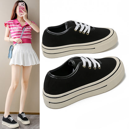 ♛𝔽𝕦𝕤𝕚𝕠𝕟 𝔽𝕠𝕔𝕦𝕤☢︎ꜰʟᴇxɪɴɢ-ꜱʜᴏᴇꜱ ♜ ✽𝟤𝟢𝟤𝟧✽ 春夏新款休閒素面百搭厚底增高𝟧ᴄᴍ帆布鞋  女款 (35-40號）ᴊ𝟧𝟤