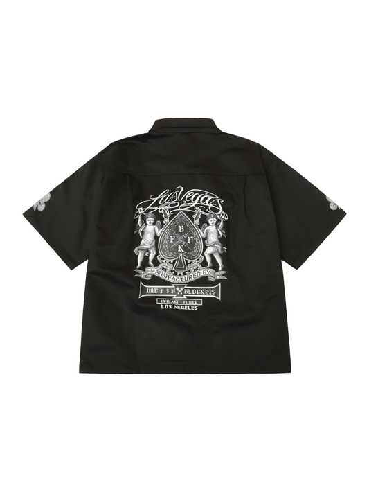 𝔽𝕦𝕤𝕚𝕠𝕟 𝔽𝕠𝕔𝕦𝕤 ✘ 悍匪 西海岸奇卡諾Chicano撲克印花工裝短袖襯衫