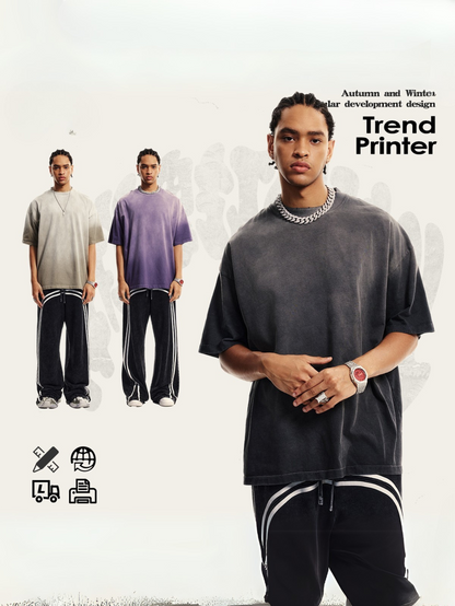 ▶𝔽𝕦𝕤𝕚𝕠𝕟 𝔽𝕠𝕔𝕦𝕤 ⌘𝓦𝓪𝓼𝓱𝓮𝓭 𝔀𝓲𝓷𝓭 ◀  2025春夏潮牌ins新款纯棉水洗做舊短袖街頭巴家重磅半袖Ｔ恤 TZ-05