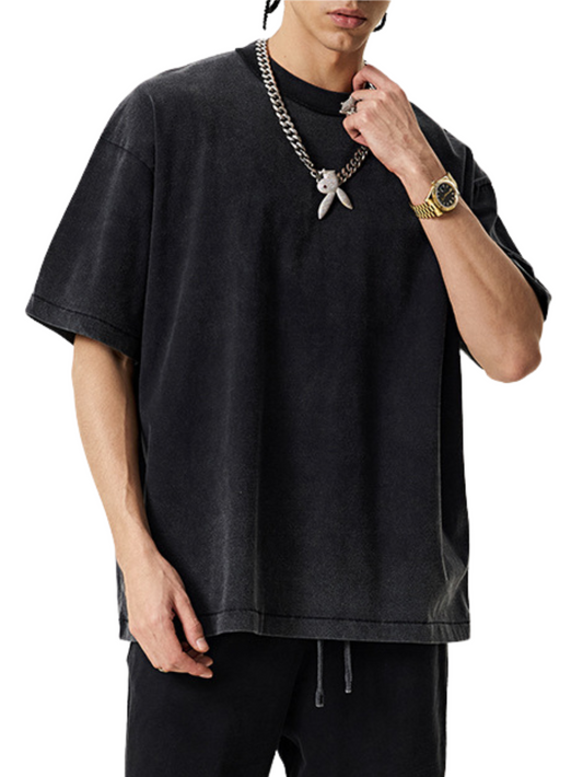 ▶𝔽𝕦𝕤𝕚𝕠𝕟 𝔽𝕠𝕔𝕦𝕤 ⌘𝓦𝓪𝓼𝓱𝓮𝓭 𝔀𝓲𝓷𝓭 ◀  2025夏季歐美高街oversize寬鬆大碼半袖Ｔ恤雙紗平纹圓領短袖  TZ-02