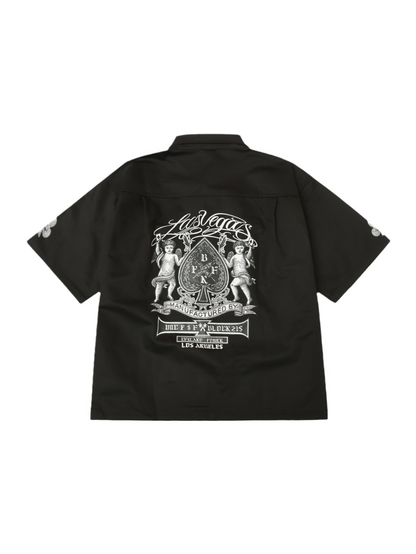 𝔽𝕦𝕤𝕚𝕠𝕟 𝔽𝕠𝕔𝕦𝕤-ᴄʜɪᴄᴀɴᴏ♠︎悍匪♠︎  新款西海岸奇卡諾Chicano風格撲克印花工裝襯衫