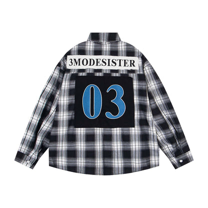 𝔼mbro 𝕊hirt𒉽2025秋冬領帶系列格子寬鬆襯衫外套MO-16