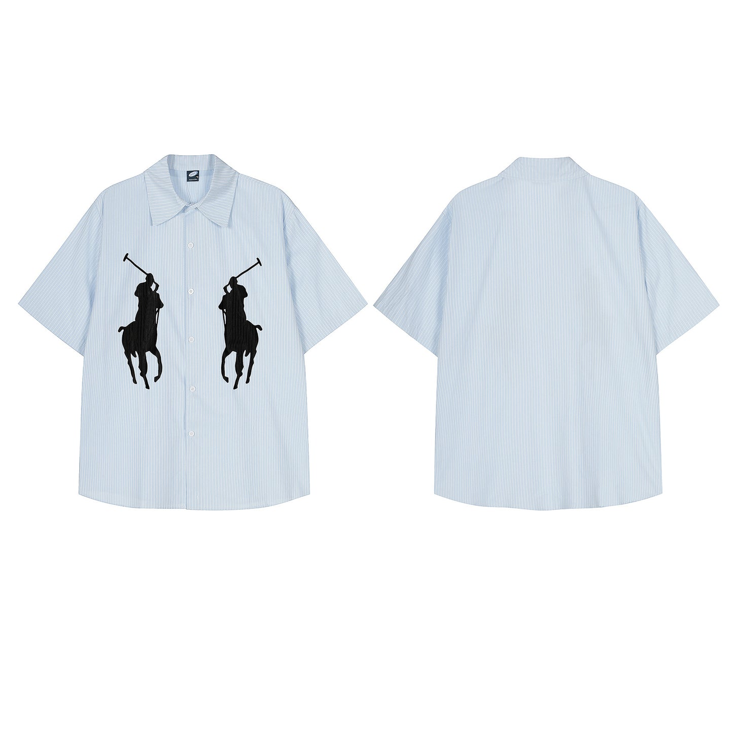 𝔼mbro 𝕊hirt𒉽美式復古印花條紋短袖寬鬆襯衫 GE-47