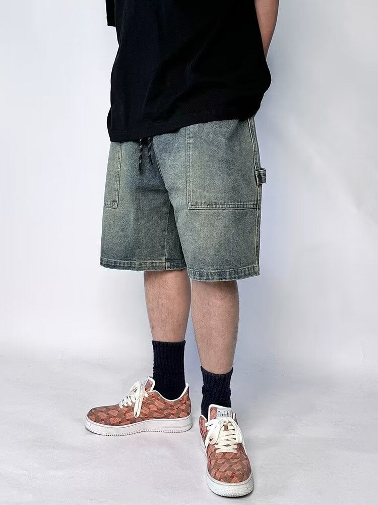 ♜  𝔽𝕦𝕤𝕚𝕠𝕟 𝔽𝕠𝕔𝕦𝕤  𖥟 𝖏𝖊𝖆𝖓𝖘  ☞ 寬鬆牛仔短褲男女款2025夏季休閒褲水洗伐木牛仔短褲 Bs-03