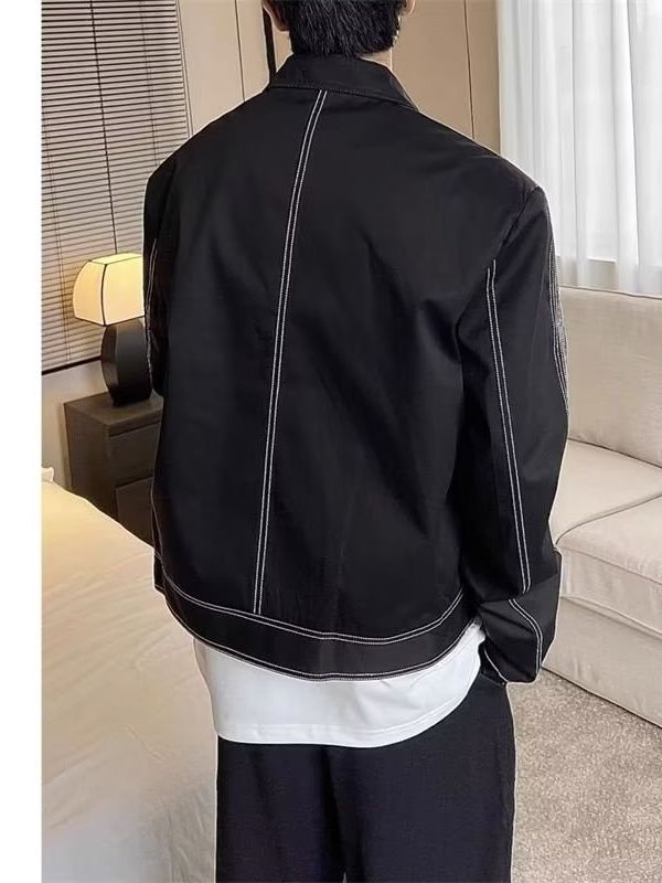 snɔoɟ uoı̣snɟ -  美式夾克男女中性風不規則設計感纽扣裝飾百搭寬鬆情侣休閒短外套 Bc-002