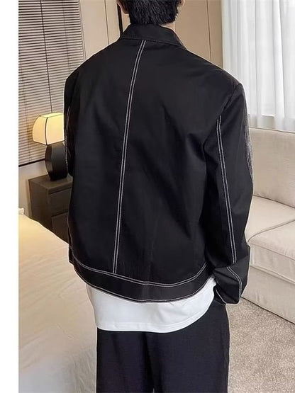 snɔoɟ uoı̣snɟ -  美式夾克男女中性風不規則設計感纽扣裝飾百搭寬鬆情侣休閒短外套 Bc-002