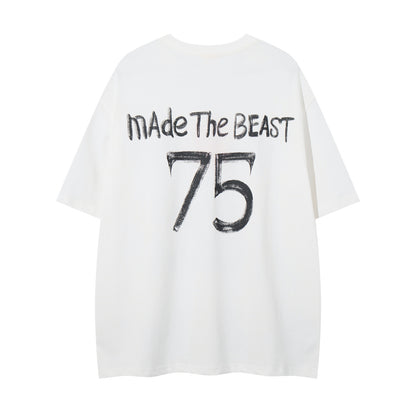 𝕃oose 𝔽it ☞𝟤𝟢𝟤𝟧 ☜美式復古字母MADEl 印花圓領男女中性 T-Shirt寬版上衣 	 A-815