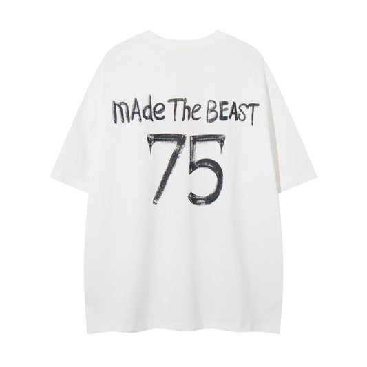 𝕃oose 𝔽it ☞𝟤𝟢𝟤𝟧 ☜美式復古字母MADEl 印花圓領男女中性 T-Shirt寬版上衣 	 A-815