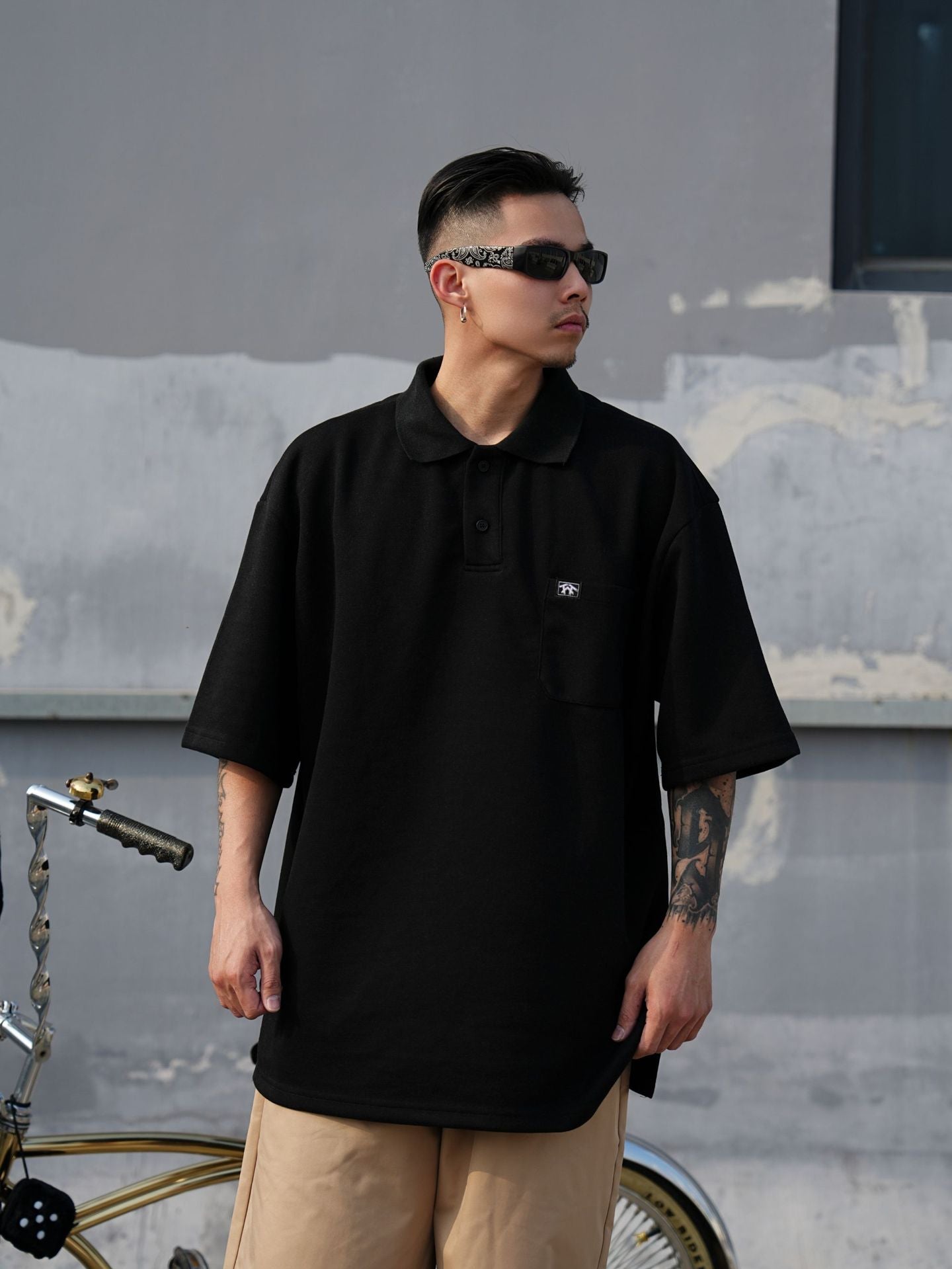 𝔽𝕦𝕤𝕚𝕠𝕟 𝔽𝕠𝕔𝕦𝕤 -ᴄʜɪᴄᴀɴᴏ♠︎悍匪♠︎  POLO六分袖大碼寬鬆HIPHOP街舞嘻哈說唱街頭潮oversize短袖