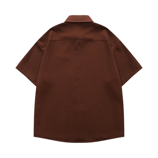 𝔼mbro 𝕊hirt𒉽日式復古兔子刺繡華夫格百搭寬鬆襯衫YD-01