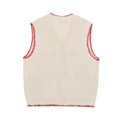 ⓀⓃⒾⓉ𒉽2025秋冬復古蘋果刺繡疊穿V領背心 IN-76