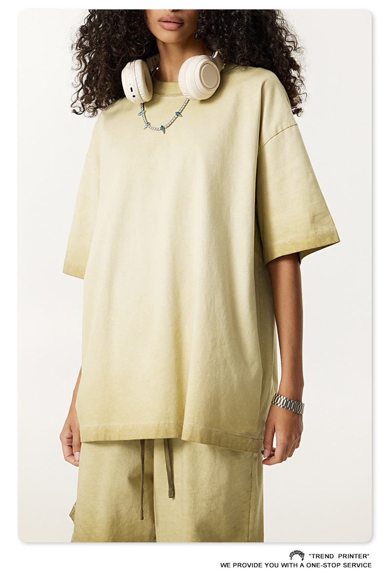 ▶𝔽𝕦𝕤𝕚𝕠𝕟 𝔽𝕠𝕔𝕦𝕤 ⌘𝓦𝓪𝓼𝓱𝓮𝓭 𝔀𝓲𝓷𝓭 ◀  2025夏季歐美高街oversize寬鬆大碼半袖Ｔ恤雙紗平纹圓領短袖  TZ-02