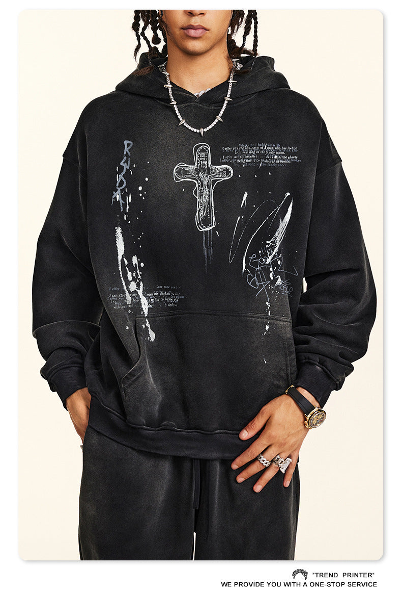 ♛𝔽𝕦𝕤𝕚𝕠𝕟 𝔽𝕠𝕔𝕦𝕤 ♛2025秋冬高磅復古水洗印花大學T B-30