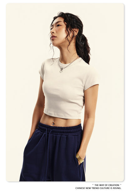 Fierce & Fitted 美式夏季修身素面短版上衣18 復古米