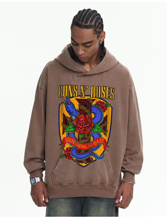 ♛𝔽𝕦𝕤𝕚𝕠𝕟 𝔽𝕠𝕔𝕦𝕤 ♛410G重磅水洗美式復古GUN ROSE連帽大學T  FZ-43