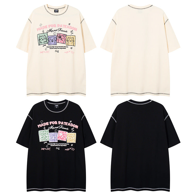 𝕃oose 𝔽it ☞𝟤𝟢𝟤𝟧 ☜美式復古小狗印花圓領男女中性 T-Shirt寬版上衣 P-7