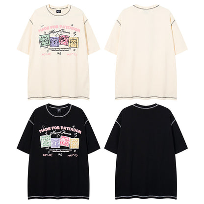 𝕃oose 𝔽it ☞𝟤𝟢𝟤𝟧 ☜美式復古小狗印花圓領男女中性 T-Shirt寬版上衣 P-7