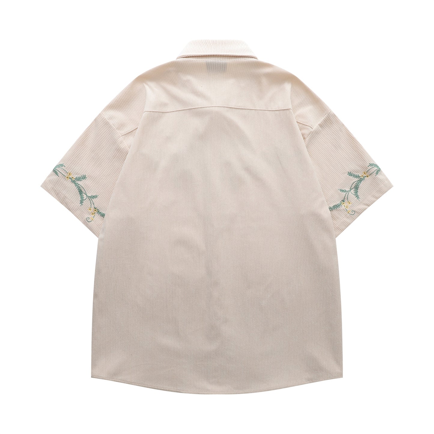 𝔼mbro 𝕊hirt𒉽美式復古花卉刺繡燈芯絨短袖寬鬆襯衫Y-7