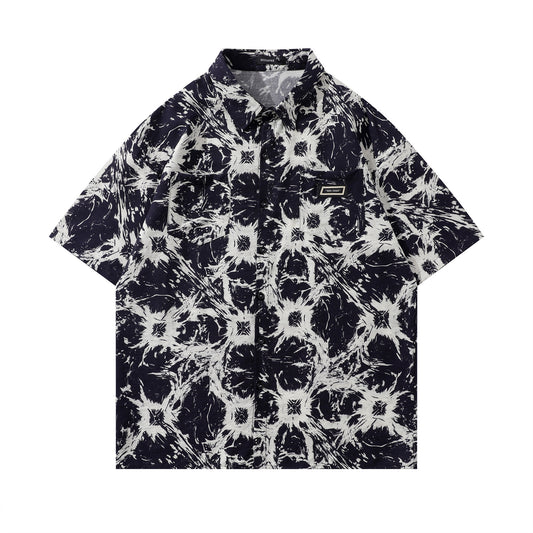 𝕃oose 𝔽it ☞𝟤𝟢𝟤𝟧 ☜美式復古渲染翻領短袖襯衫	J-06