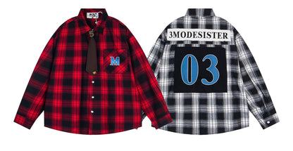 𝔼mbro 𝕊hirt𒉽2025秋冬領帶系列格子寬鬆襯衫外套MO-16
