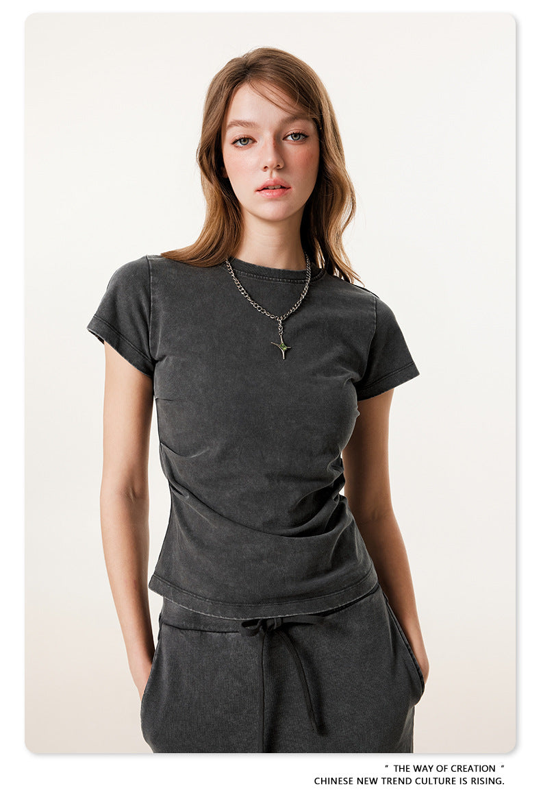 Fierce & Fitted 夏季辣妹必備INS緊身短款上衣 收腰直筒長裙套裝N-7 深灰色