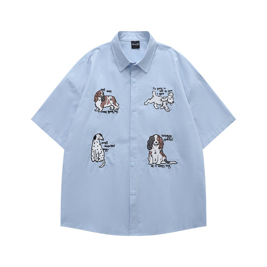 𝔼mbro 𝕊hirt𒉽美式復古可愛動物刺繡短袖百搭襯衫Y-59