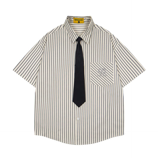 𝕃oose 𝔽it 領帶系列日式復古條紋學院風休閒短袖襯衫 CZ-13