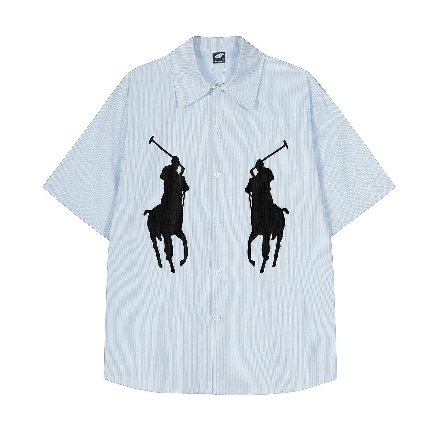 𝔼mbro 𝕊hirt𒉽美式復古印花條紋短袖寬鬆襯衫 GE-47