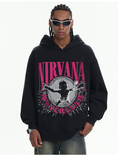 ♛𝔽𝕦𝕤𝕚𝕠𝕟 𝔽𝕠𝕔𝕦𝕤 ♛410G重磅水洗美式復古NIRVANA連帽大學T  FZ-16