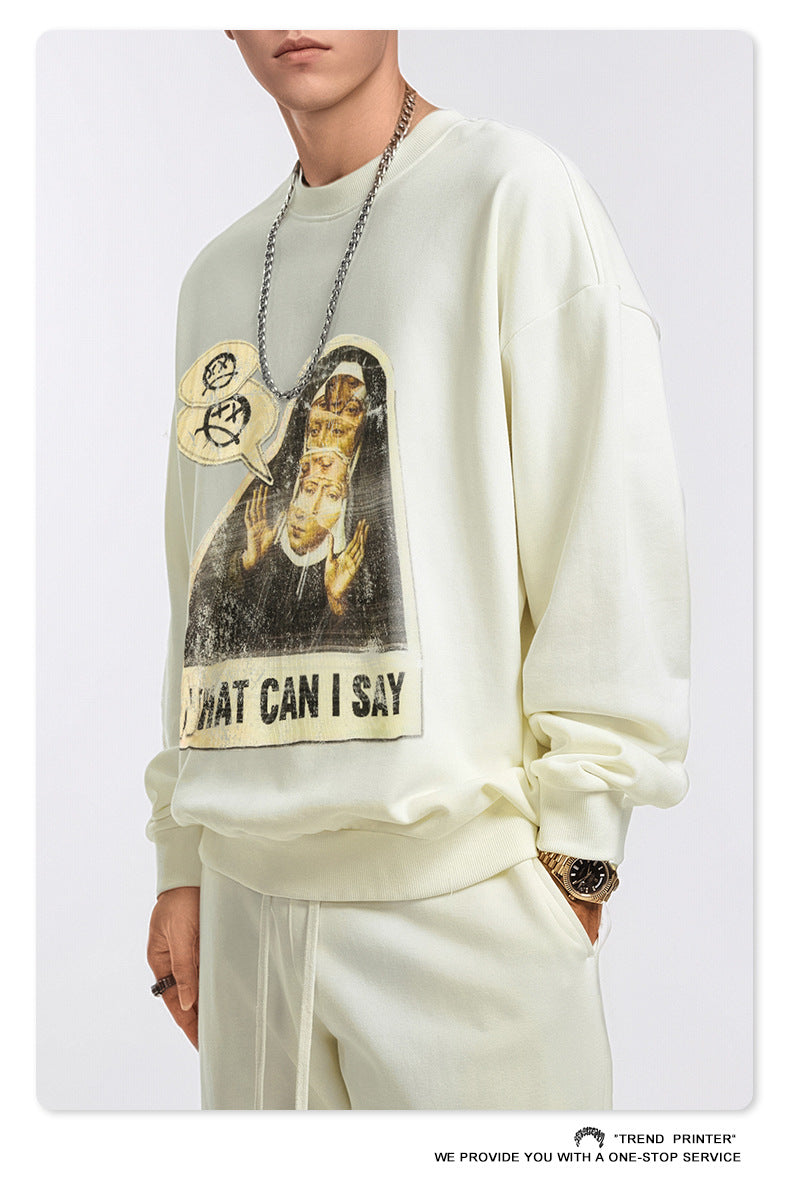 ♛𝔽𝕦𝕤𝕚𝕠𝕟 𝔽𝕠𝕔𝕦𝕤 ♛2025秋冬高磅水洗印花寬鬆落肩厚T 581