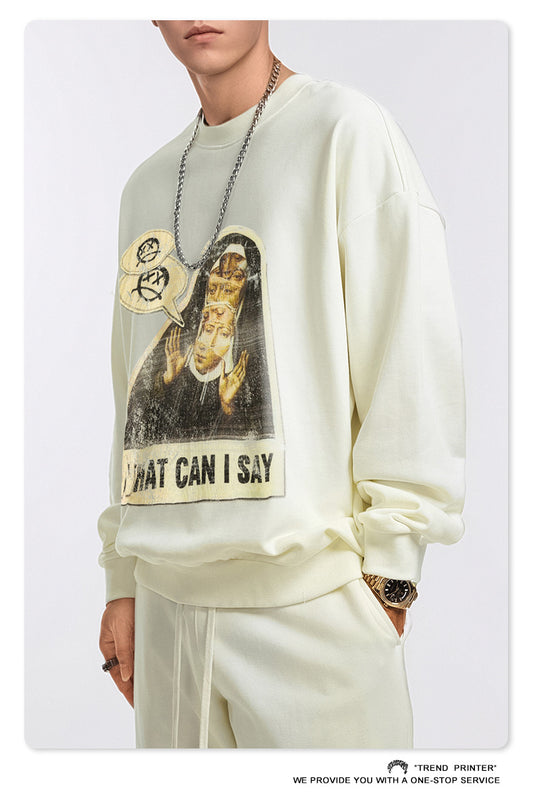 ♛𝔽𝕦𝕤𝕚𝕠𝕟 𝔽𝕠𝕔𝕦𝕤 ♛2025秋冬高磅水洗印花寬鬆落肩厚T 581