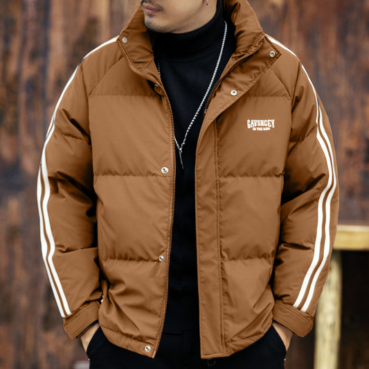 snɔoɟ uoı̣snɟ - 格藍鹿字母刺繡條纹黑色羽绒服秋冬加厚保暖鴨绒休閒外套 FG-352