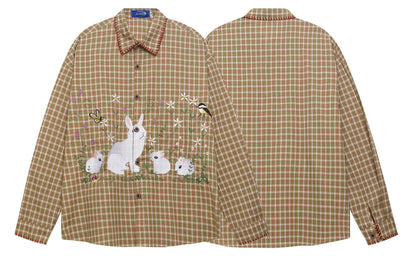 𝔼mbro 𝕊hirt𒉽2025秋冬兔子刺繡寬鬆襯衫N-8