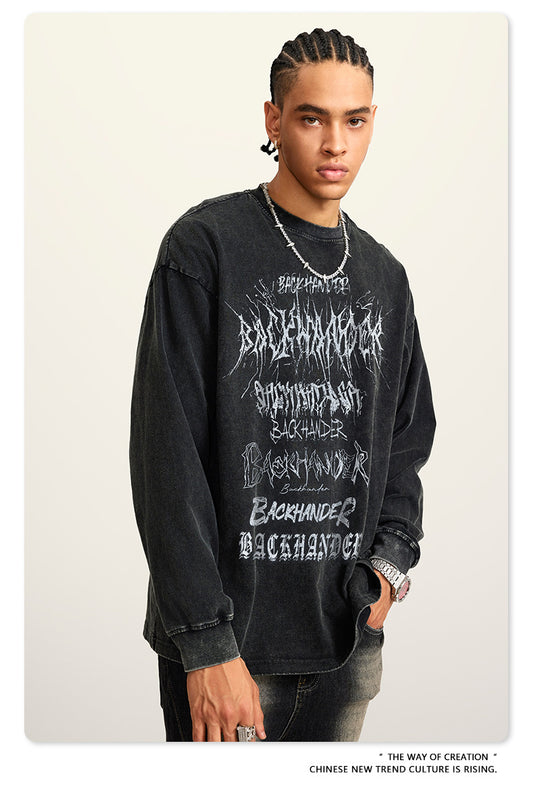 ♛𝔽𝕦𝕤𝕚𝕠𝕟 𝔽𝕠𝕔𝕦𝕤 ♛2025秋冬復古水洗印花大學T W-07