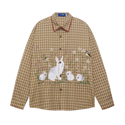 𝔼mbro 𝕊hirt𒉽2025秋冬兔子刺繡寬鬆襯衫N-8