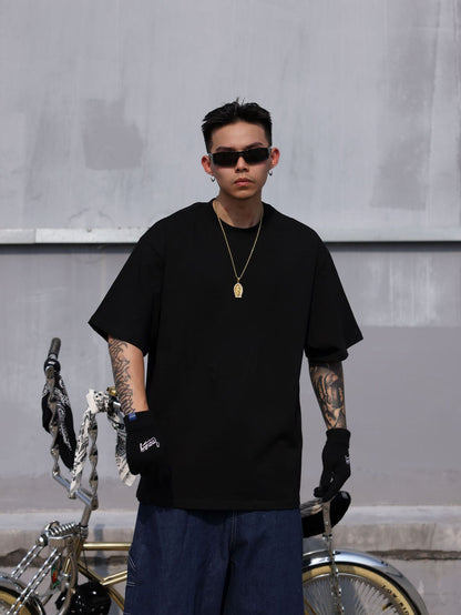 𝔽𝕦𝕤𝕚𝕠𝕟 𝔽𝕠𝕔𝕦𝕤-ᴄʜɪᴄᴀɴᴏ♠︎悍匪♠︎ 美式風格hiphop街舞纯色重磅小领口chicano短袖