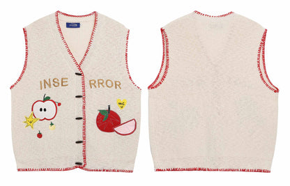 ⓀⓃⒾⓉ𒉽2025秋冬復古蘋果刺繡疊穿V領背心 IN-76