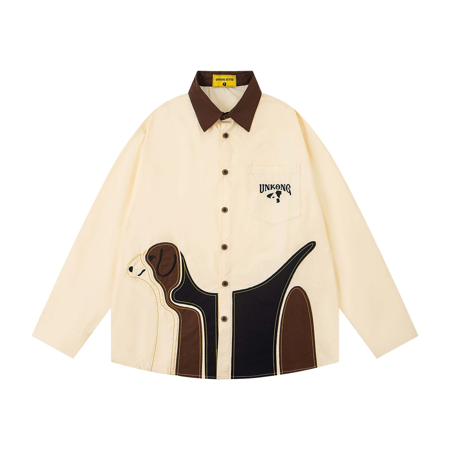 𝔼mbro 𝕊hirt𒉽2025秋冬小狗貼布繡寬鬆襯衫N-35