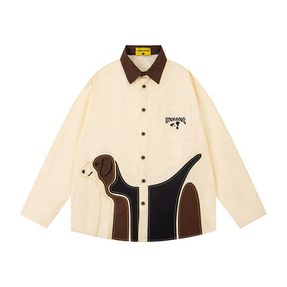 𝔼mbro 𝕊hirt𒉽2025秋冬小狗貼布繡寬鬆襯衫N-35