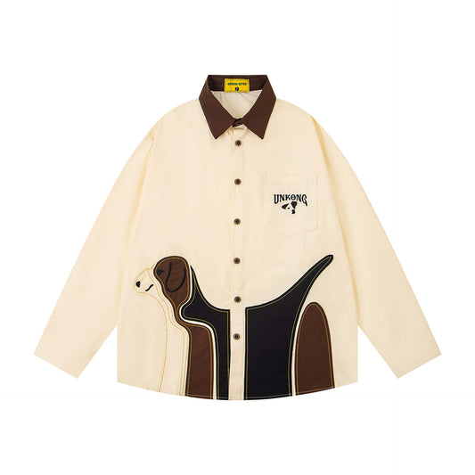 𝔼mbro 𝕊hirt𒉽2025秋冬小狗貼布繡寬鬆襯衫N-35