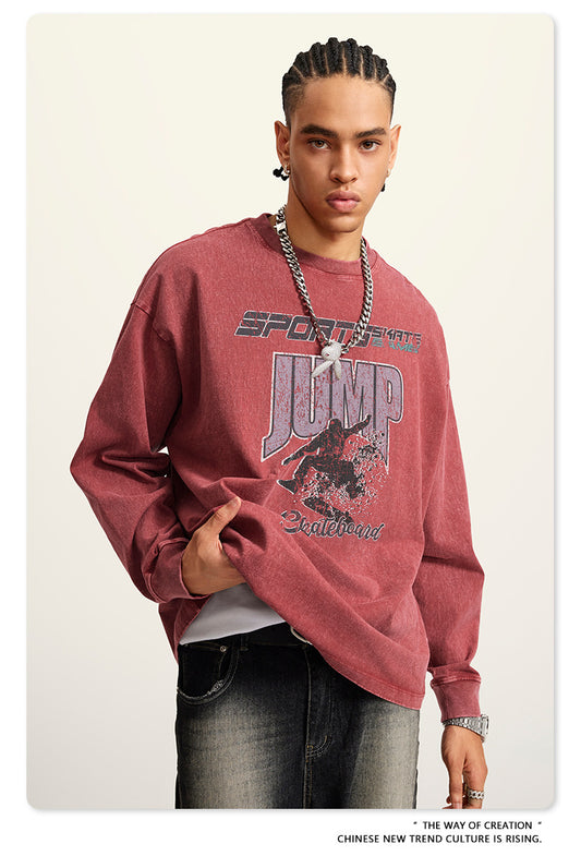 ♛𝔽𝕦𝕤𝕚𝕠𝕟 𝔽𝕠𝕔𝕦𝕤 ♛2025秋冬復古水洗印花大學T W-16