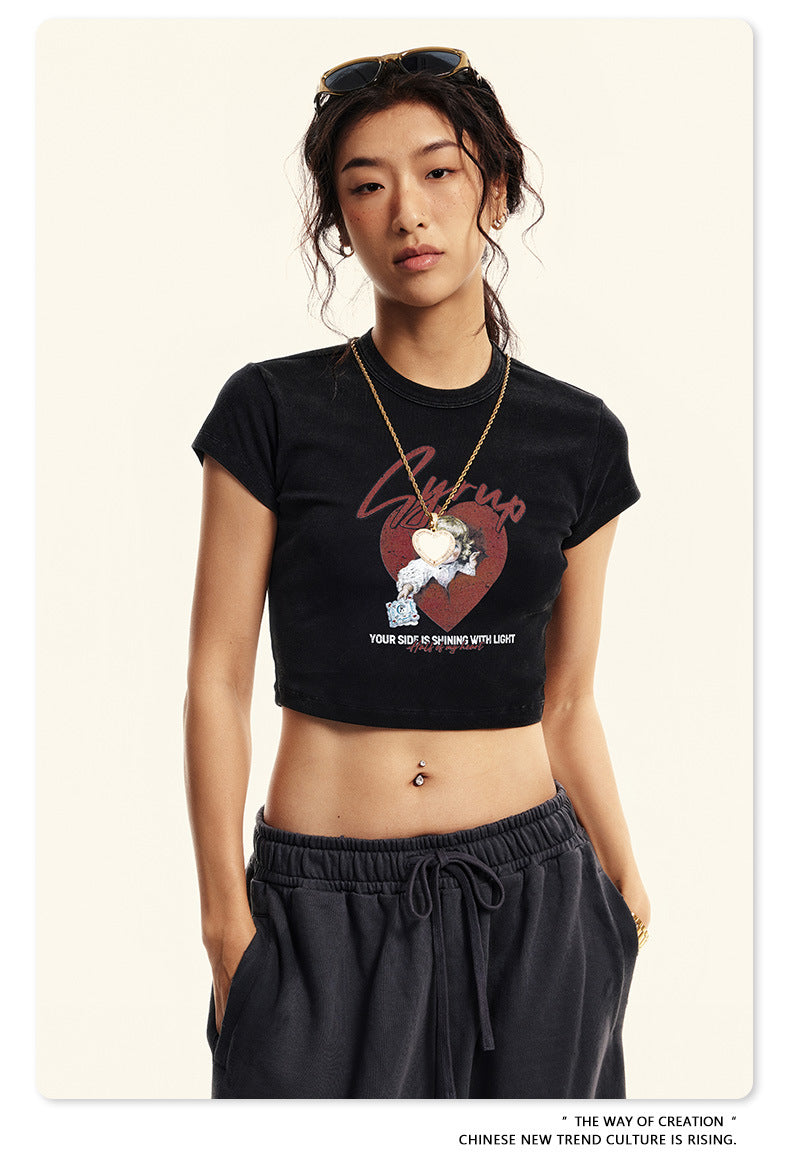 Fierce & Fitted 美式夏季修身辣妹短版上衣G46 復古黑