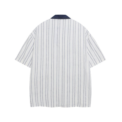 𝔼mbro 𝕊hirt𒉽美式復古卡通刺繡寬鬆條紋襯衫 IN-13