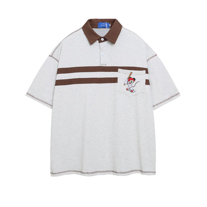 Polo Shirt𒉽美式復古卡通刺繡翻領POLO衫 I-39