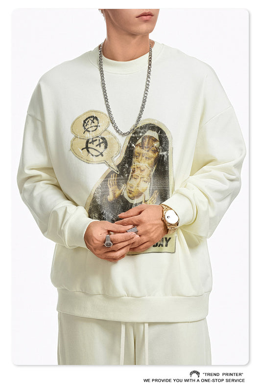 ♛𝔽𝕦𝕤𝕚𝕠𝕟 𝔽𝕠𝕔𝕦𝕤 ♛2025秋冬高磅水洗印花寬鬆落肩厚T 581