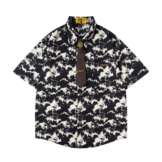 𝕃oose 𝔽it ☞𝟤𝟢𝟤𝟧 ☜領帶系列復古渲染設計感休閒寬鬆襯衫 U-26