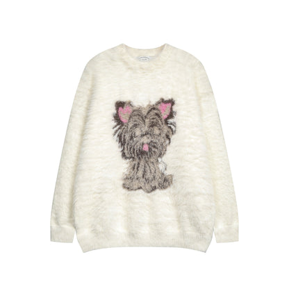 ⓀⓃⒾⓉ𒉽2025秋冬復古慵懶小狗圓領針織 M-14