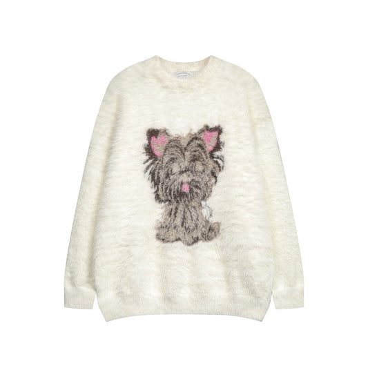 ⓀⓃⒾⓉ𒉽2025秋冬復古慵懶小狗圓領針織 M-14