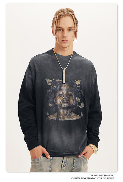 ♛𝔽𝕦𝕤𝕚𝕠𝕟 𝔽𝕠𝕔𝕦𝕤 ♛2025秋冬復古水洗印花大學T W-55